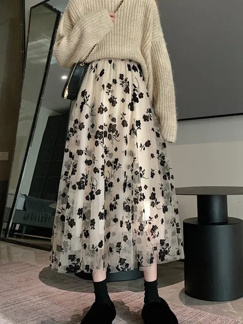 Mesh Floral Skirt For Women