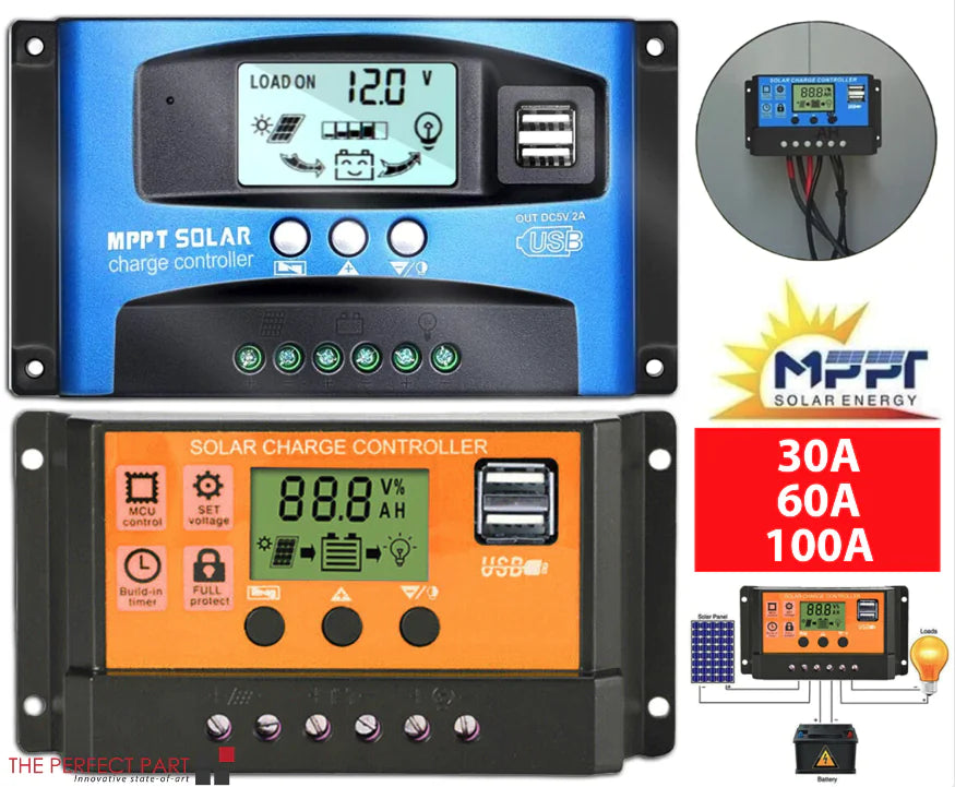 MPPT Solar Panel Regulator Charge Controller Auto Focus Tracking 30-100A 12V/24V